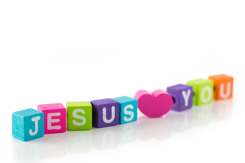 'Jesus loves you' sign illustrated with colorful cubes