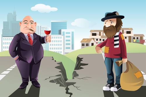 A vector illustration of a concept of the gap between the rich and the poor