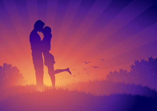 Kissing couple vector illustration. Elements are layered separately in vector file.