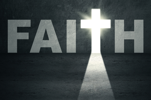 Opened faith door with bright light