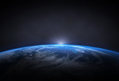High quality image of the beautiful planet Earth and the rising Sun