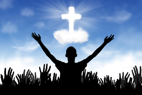 Silhouette of people worshiping to the God